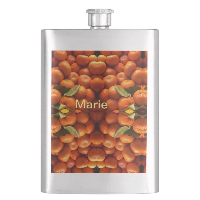 Simple orange fruit add name minimal custom  th th flask (Front)