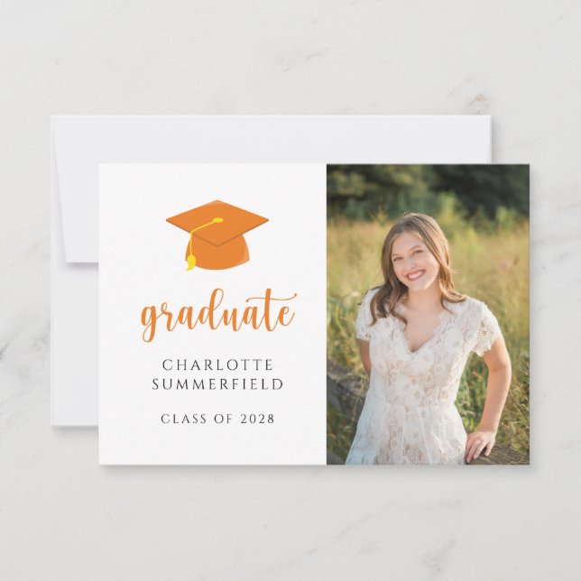 Simple Orange Gold Graduation Cap Tassel Invitation (Front)