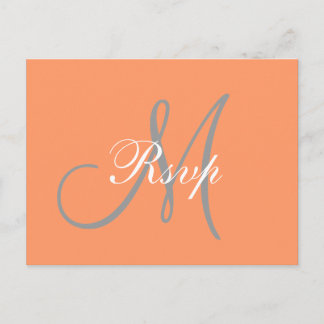 Simple Orange Grey Monogram Wedding RSVP Invitation Postcard