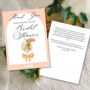 Simple Orange Love At First Spritz Bridal Shower Thank You Card