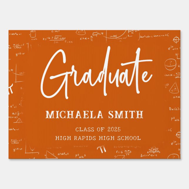 Simple Orange Math Graduation  Sign (Front)