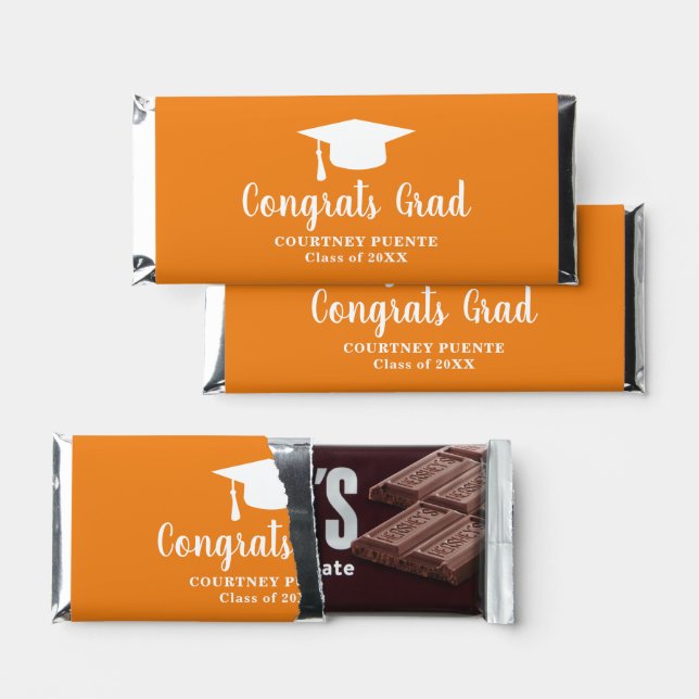 Simple Orange Modern Graduation Hershey Bar Favors (Front)