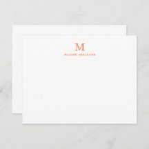 Simple Orange Modern Monogram Initial Note Card