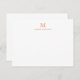 Simple Orange Modern Monogram Initial Note Card