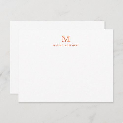 Simple Orange Modern Monogram Initial Note Card