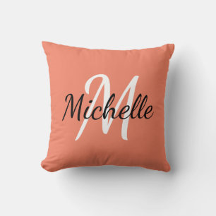 Simple Orange Monogrammed Throw Pillow