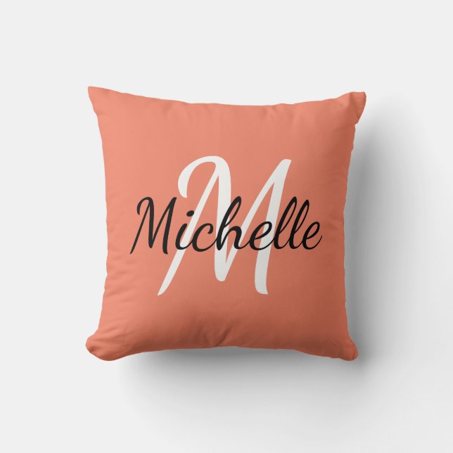 Simple Orange Monogrammed Throw Pillow (Front)