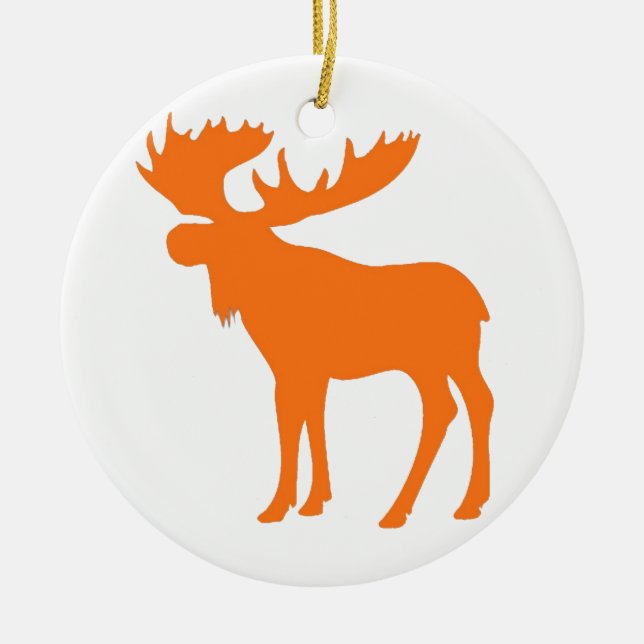 Simple orange moose symbol ceramic ornament (Front)