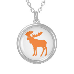 Simple orange moose symbol silver plated necklace