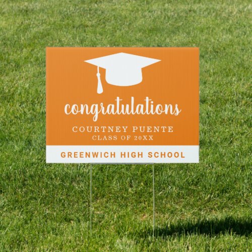 Simple Orange Mortar Board Modern Graduation Sign
