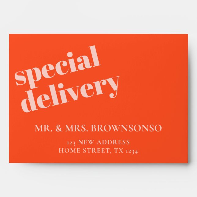 Simple orange new home special delivery newly weds envelope (Front)