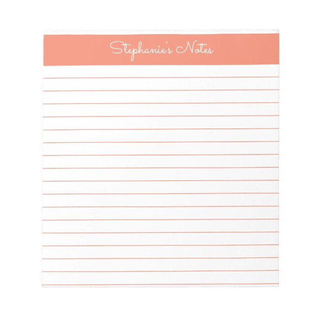 Simple Orange Personalized Lined Notepad (Front)