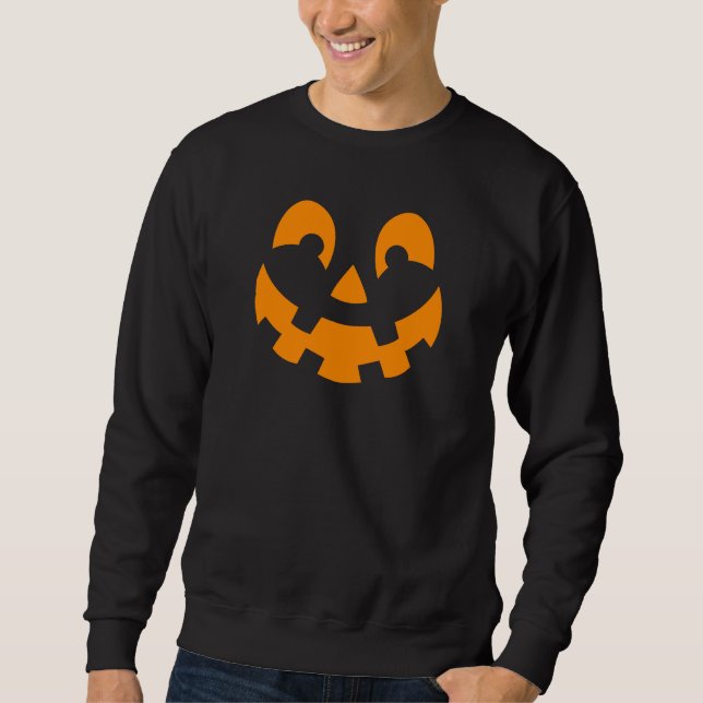 Simple Orange Pumpkin Face Silhouette Halloween Sweatshirt (Front)