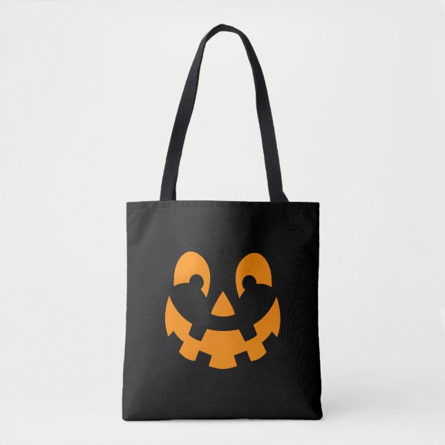 Simple Orange Pumpkin Face Silhouette Halloween Tote Bag (Front)