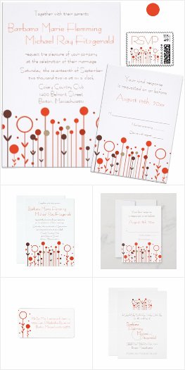 Simple Orange Red Floral Dots Modern Wedding Suite