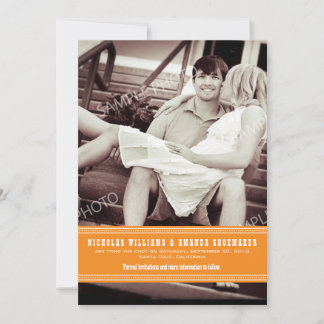 Simple Orange Ribbon Save the Date Announcement