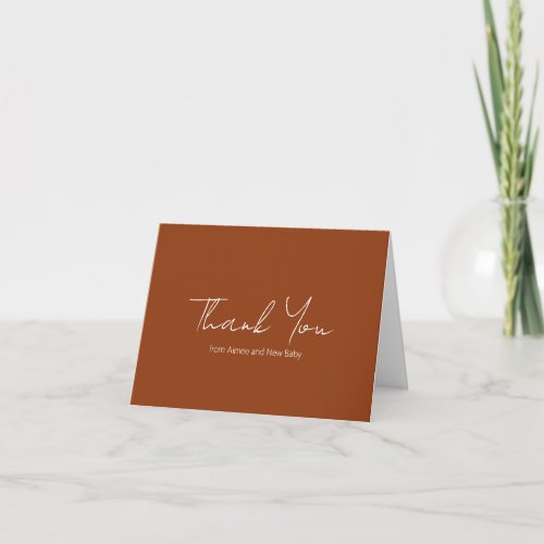 Simple Orange Rustic Script Modern Baby Shower Thank You Card