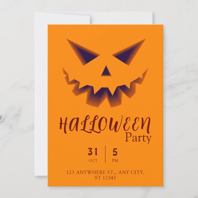 Simple Orange Scary Face Pumpkin Halloween Party Invitation (Front)