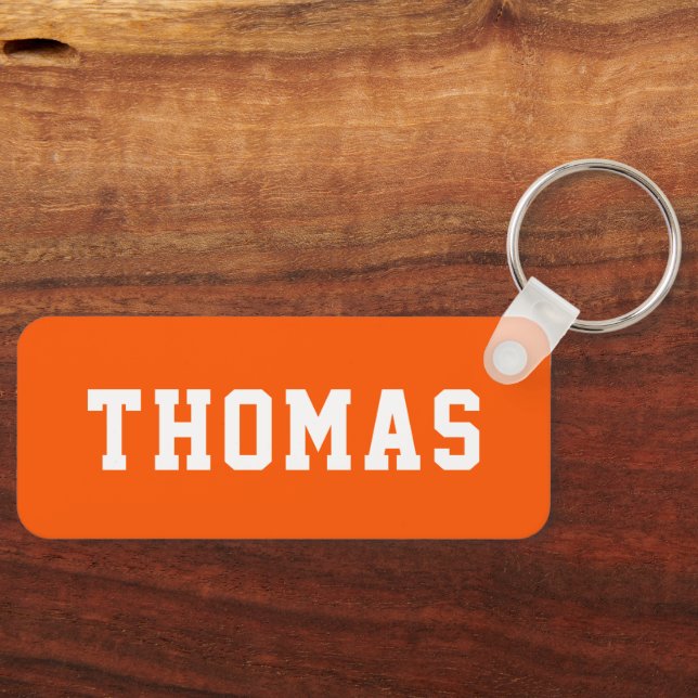Simple Orange School Backpack Name Tag Keychain (Front)