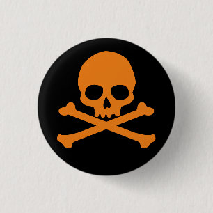 Simple Orange Skull and Crossbones Button
