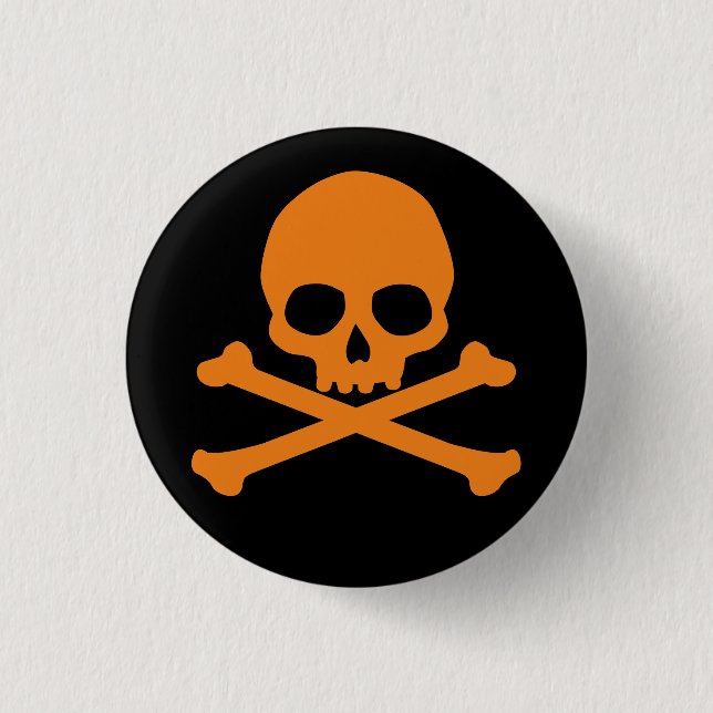 Simple Orange Skull and Crossbones Button (Front)