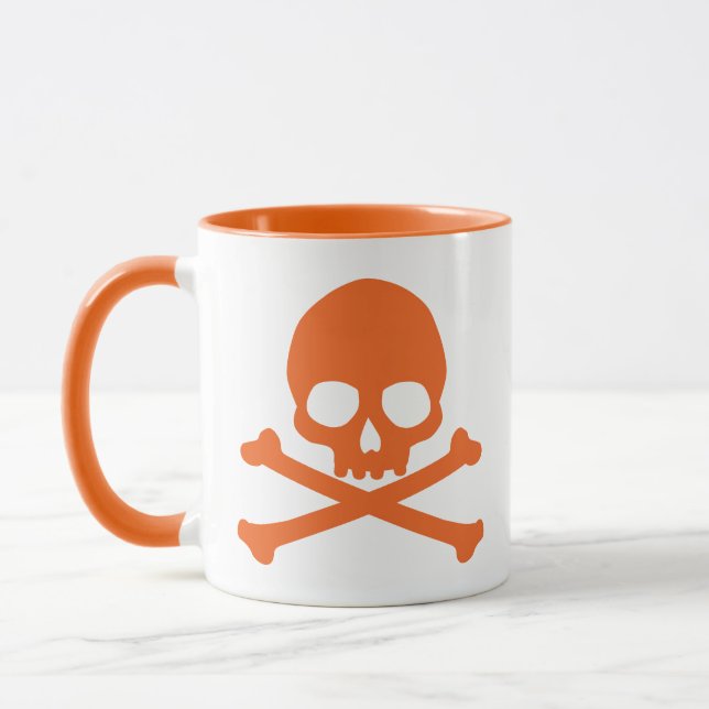 Simple Orange Skull and Crossbones Mug (Left)