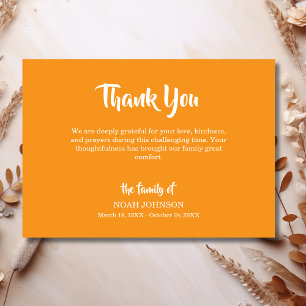 Simple Orange Traditional Funeral Sympathy Thank You Card