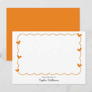 Simple Orange Wavy Border Heart Stationery Note Card