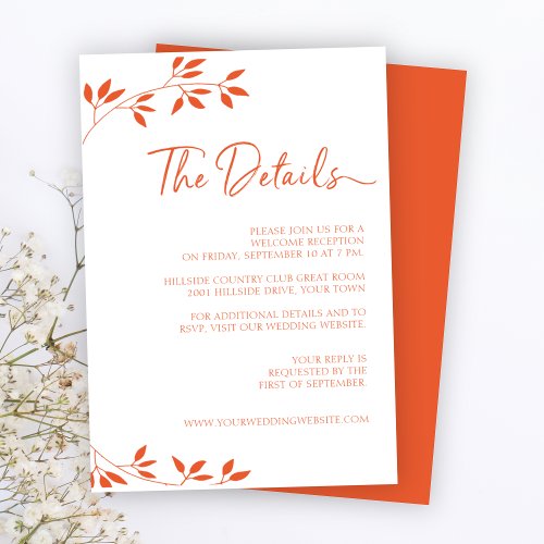 Simple Orange Wedding RSVP Online Details Enclosure Card