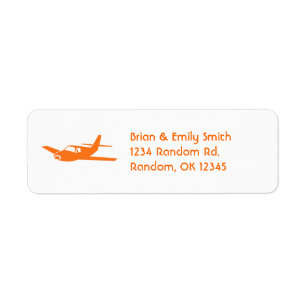 Simple orange white airplane return address labels