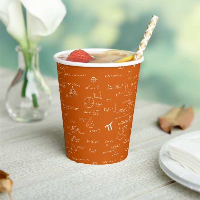 Simple Orange White Math Pattern Paper Cups (Insitu)