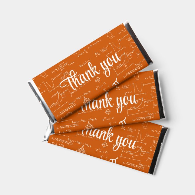 Simple Orange White Mathematics Thank You Hershey Bar Favors (Front)