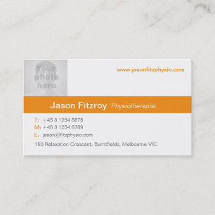 Simple orange & white photo orange back biz card