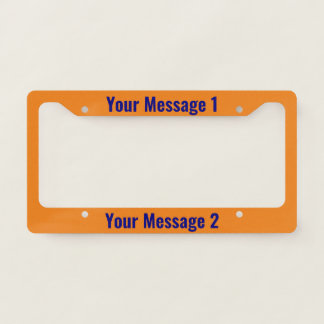 Simple Orange with Blue Text Template License Plate Frame
