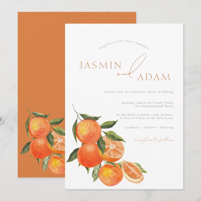 Simple Oranges Mediterranean Citrus Wedding Invitation (Front/Back)