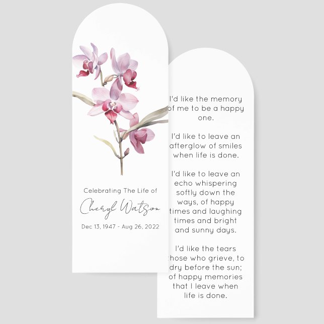 Simple Orchid Funeral Memorial Bookmark (Front & Back)