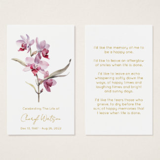 Simple Orchid Funeral Memorial Prayer Card