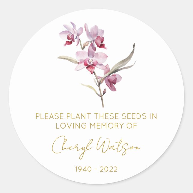 Simple Orchid Memorial Seed Packet Classic Round Sticker (Front)