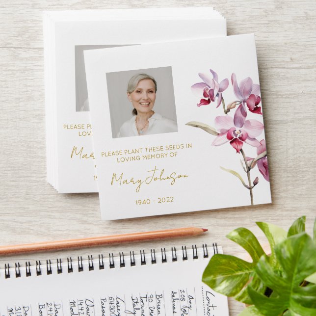 Simple Orchid Photo Funeral Seed Envelope (Stacked)