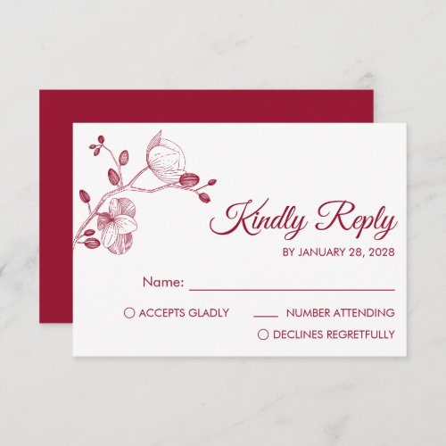 Simple orchids red modern floral elegant RSVP card