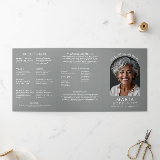 Simple Order Of Service 6-Photo Funeral/Memorial Tri-Fold Program (Outside)