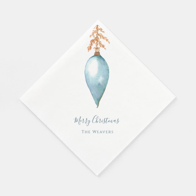 Simple Original Blue Watercolor Custom Christmas Napkins (Corner)