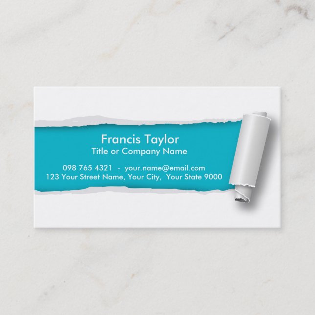 Simple, original turquoise ripped paper design... business card (Front)