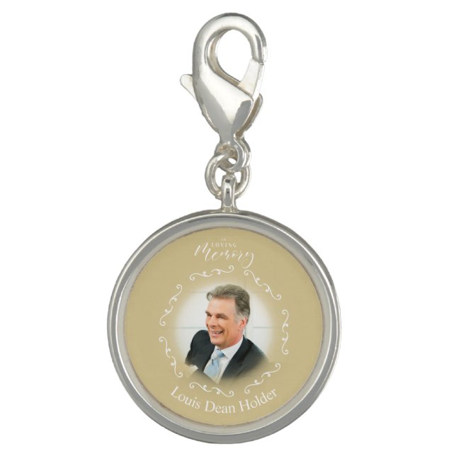 Simple Ornamental Loving Memory Photo Remembrance Charm (Front)
