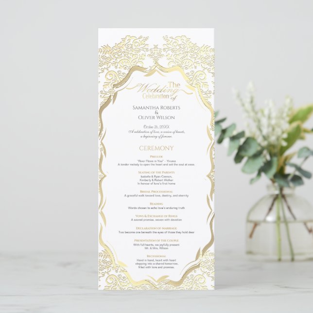 Simple ornate Gold Wedding Program (Standing Front)