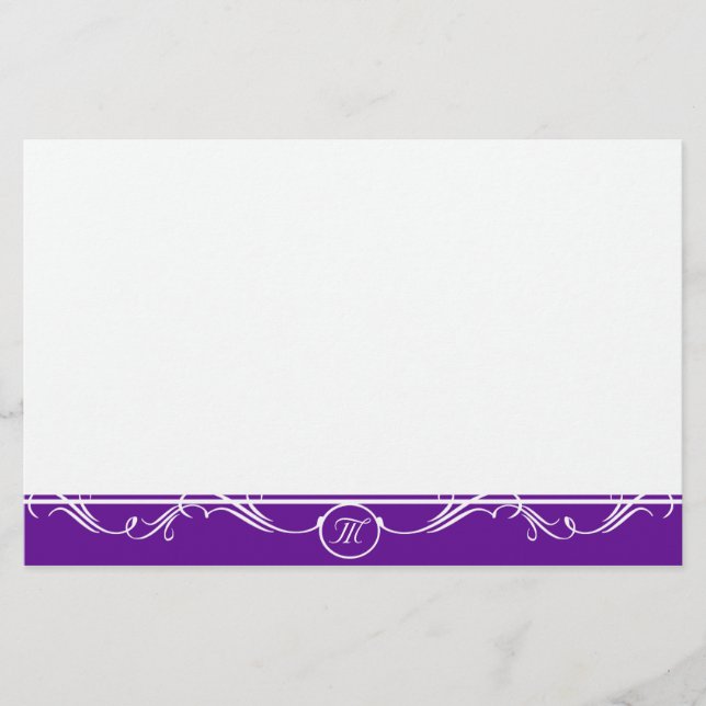 Simple Ornate Purple Monogrammed Stationery (Front)