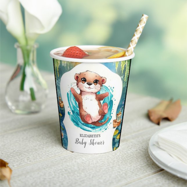 Simple Otter Baby Shower Paper Cups (Insitu)