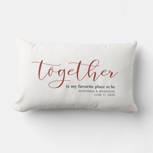 Simple Our Favorite Place to Be Wedding Date Lumbar Pillow (Front)