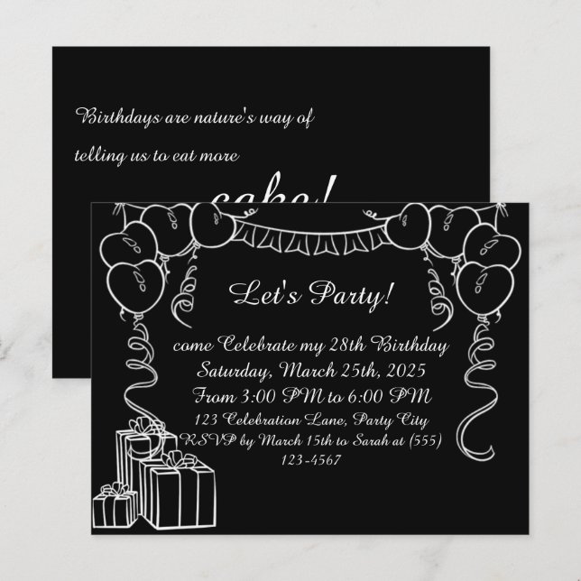 Simple Outline Birthday Invitation Postcard (Front/Back)