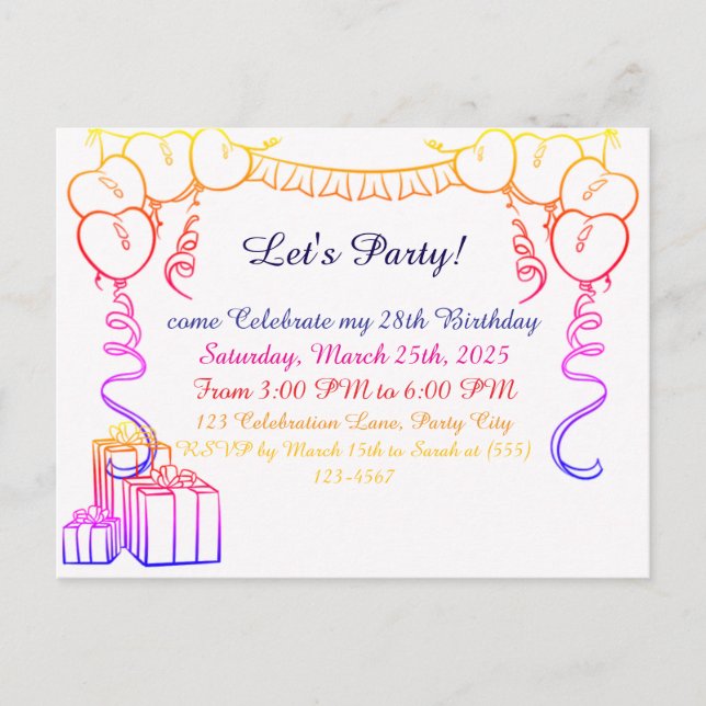 Simple Outline Birthday Invitation Postcard (Front)